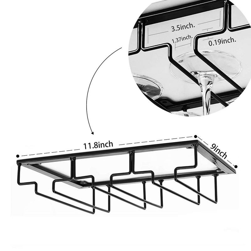 FOMANSH Wine Glass Rack - Under Cabinet Stemware Wine Glass Holder Glasses Storage Hanger Metal Organizer for Bar Kitchen Black - Image 5